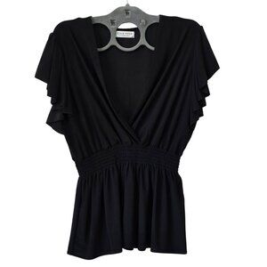 Jon & Anna Contemporary Women's Black Blouse Stretch Waist V-neck Ruffle Sleeves